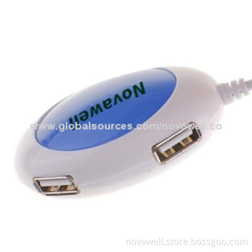 4-port USB2.0 Hub, Oval-shaped Style, Comes with 80cm Cable Length, Supports Plug-and-play Function